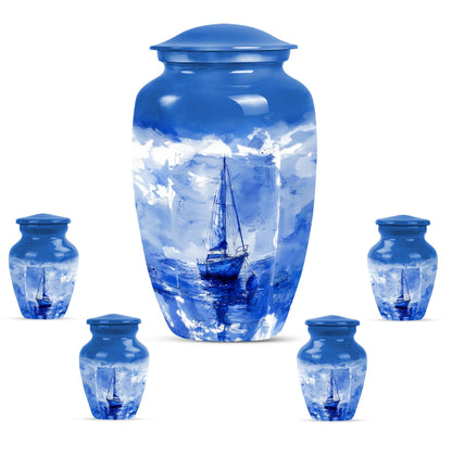 Fishing Theme Large Urn With 4 Keepsake Urn