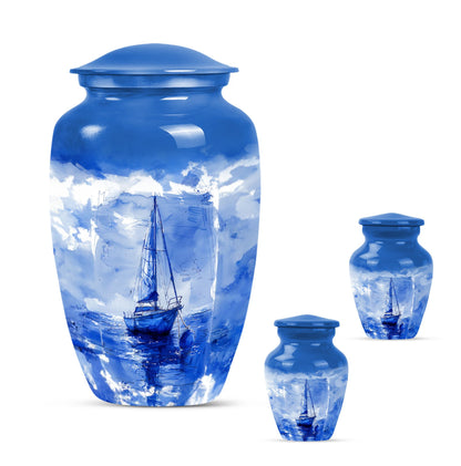Fishing Theme Large Urn With 2 Keepsake Urn