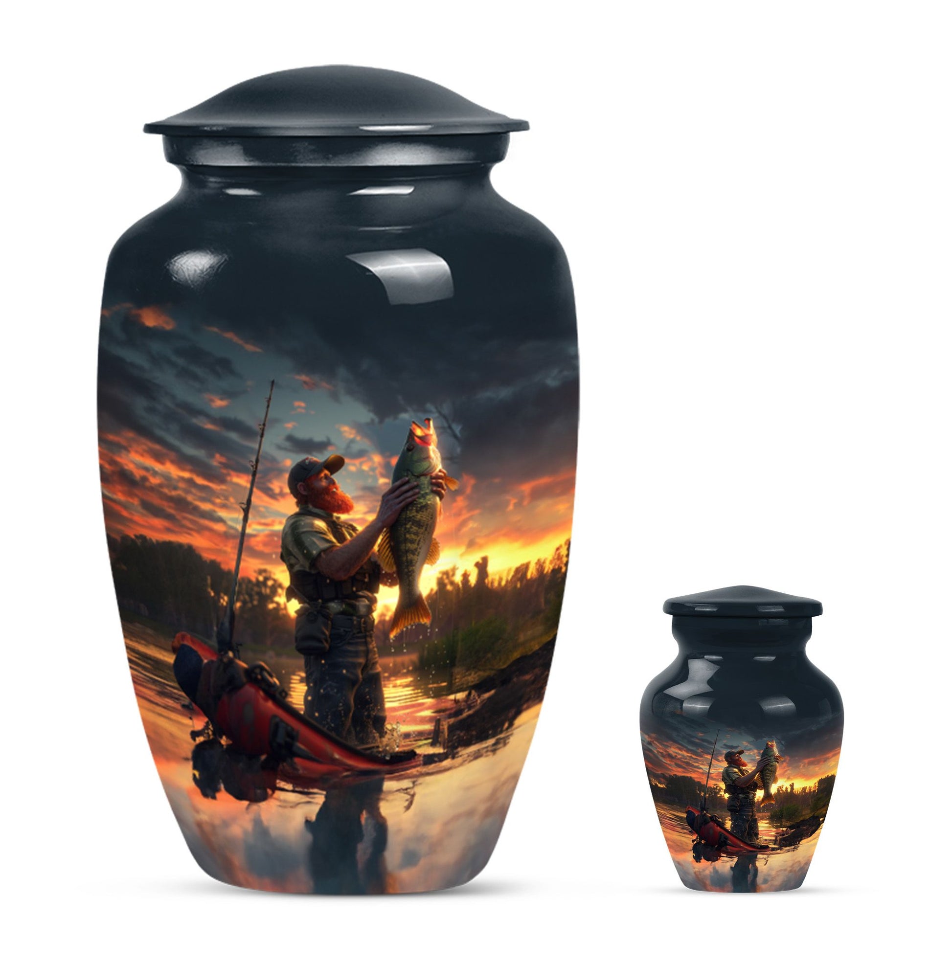 Fishing Theme Large Urn With 1 Keepsake Urn