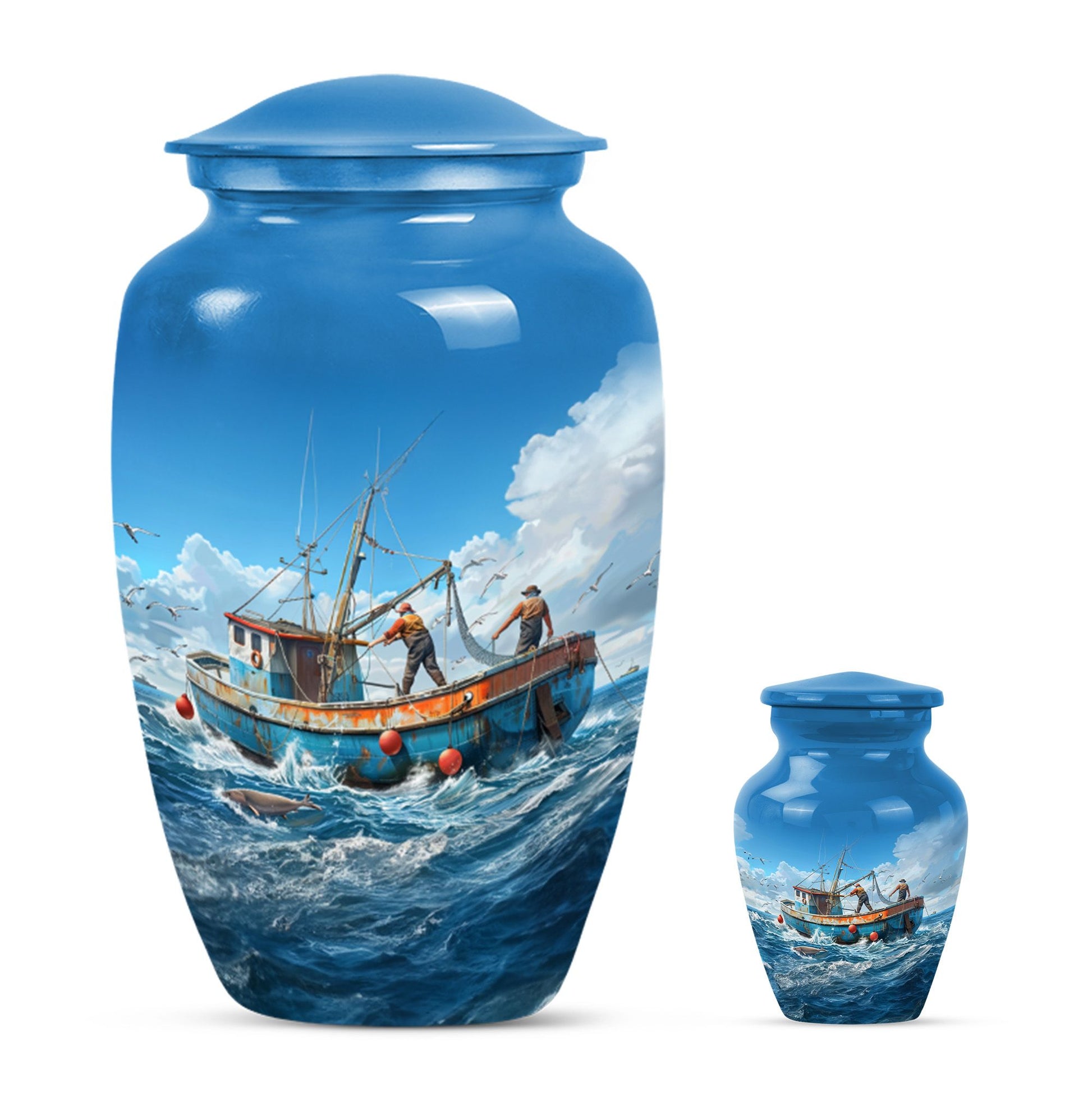 Fishing Theme Large Urn With 1 Keepsake Urn