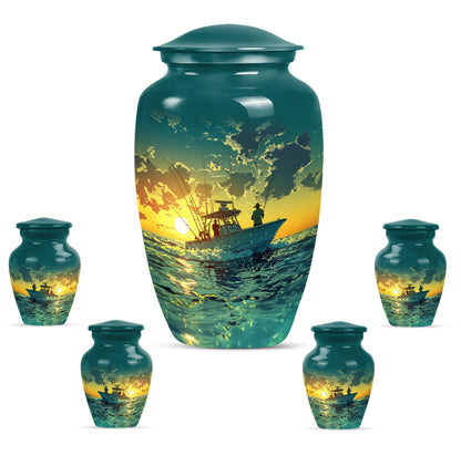 Fishing Theme Large Urn With 4 Keepsake Urn