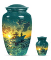Fishing Theme Large Urn With 1 Keepsake Urn