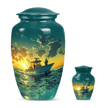 Fishing Theme Large Urn With 1 Keepsake Urn