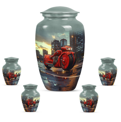 Motorcycle Theme Large Urn With 4 Keepsake Urn