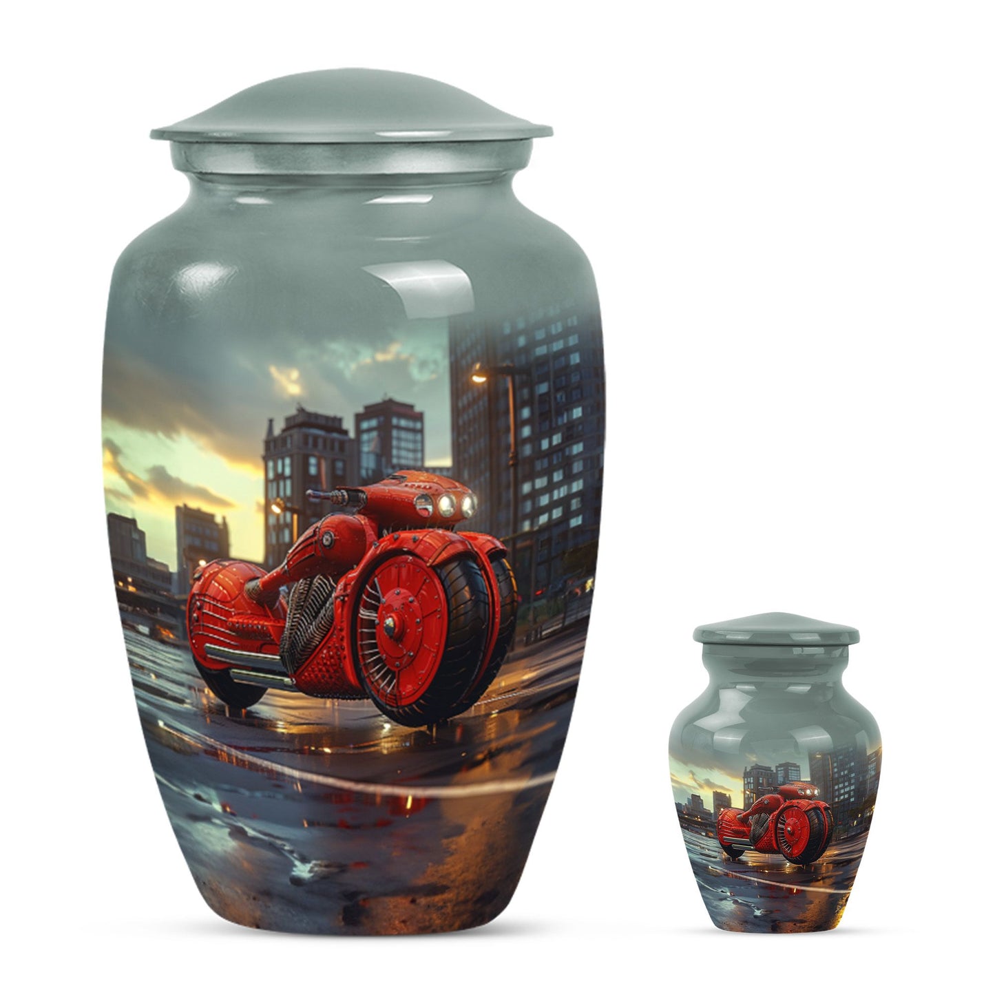 Motorcycle Theme Large Urn With 1 Keepsake Urn