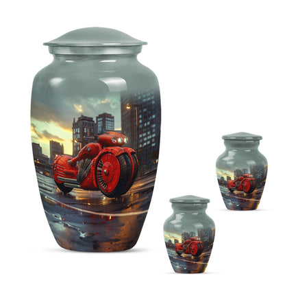Motorcycle Theme Large Urn With 2 Keepsake Urn