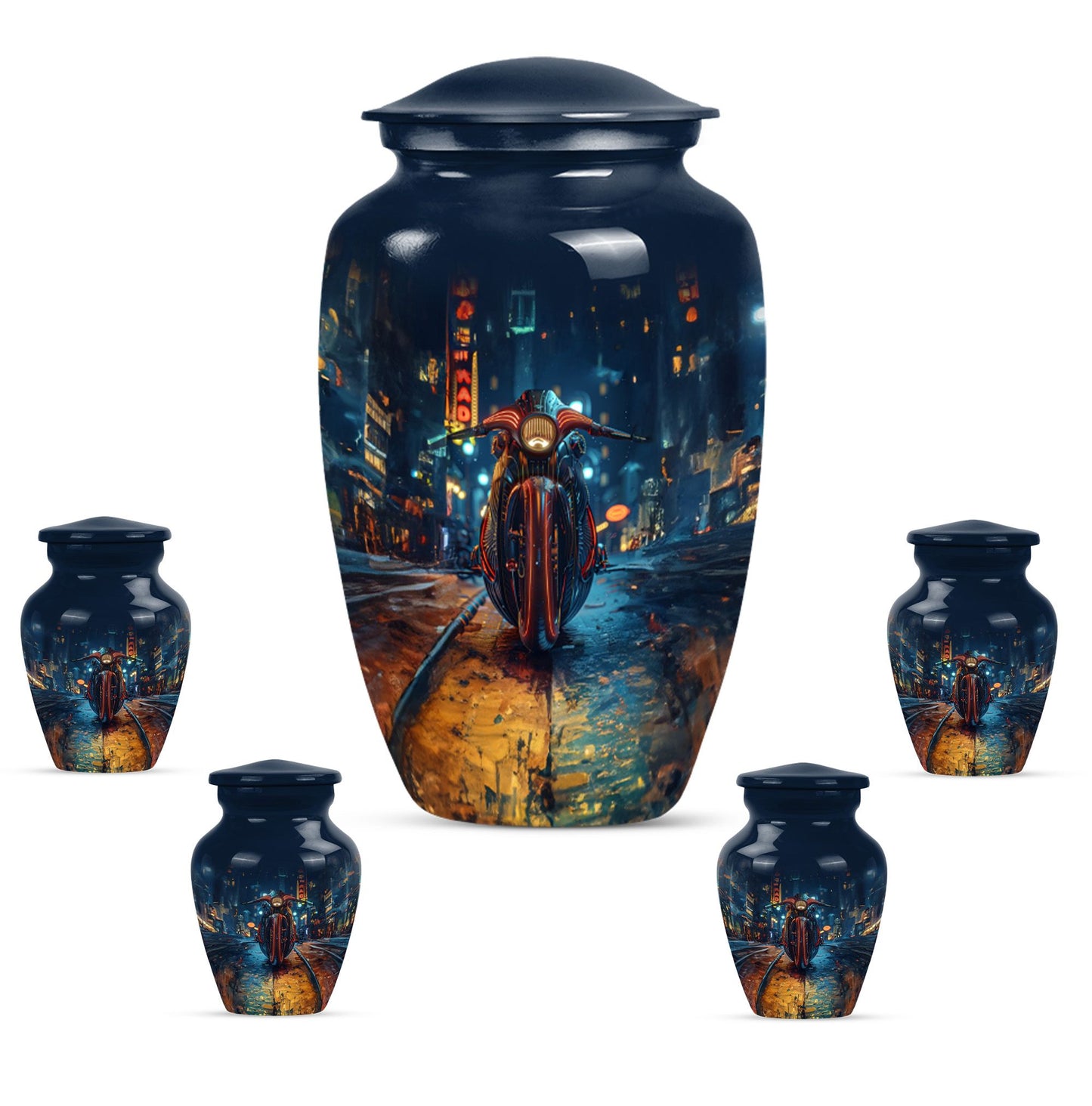 Motorcycle Theme Large Urn With 4 Keepsake Urn