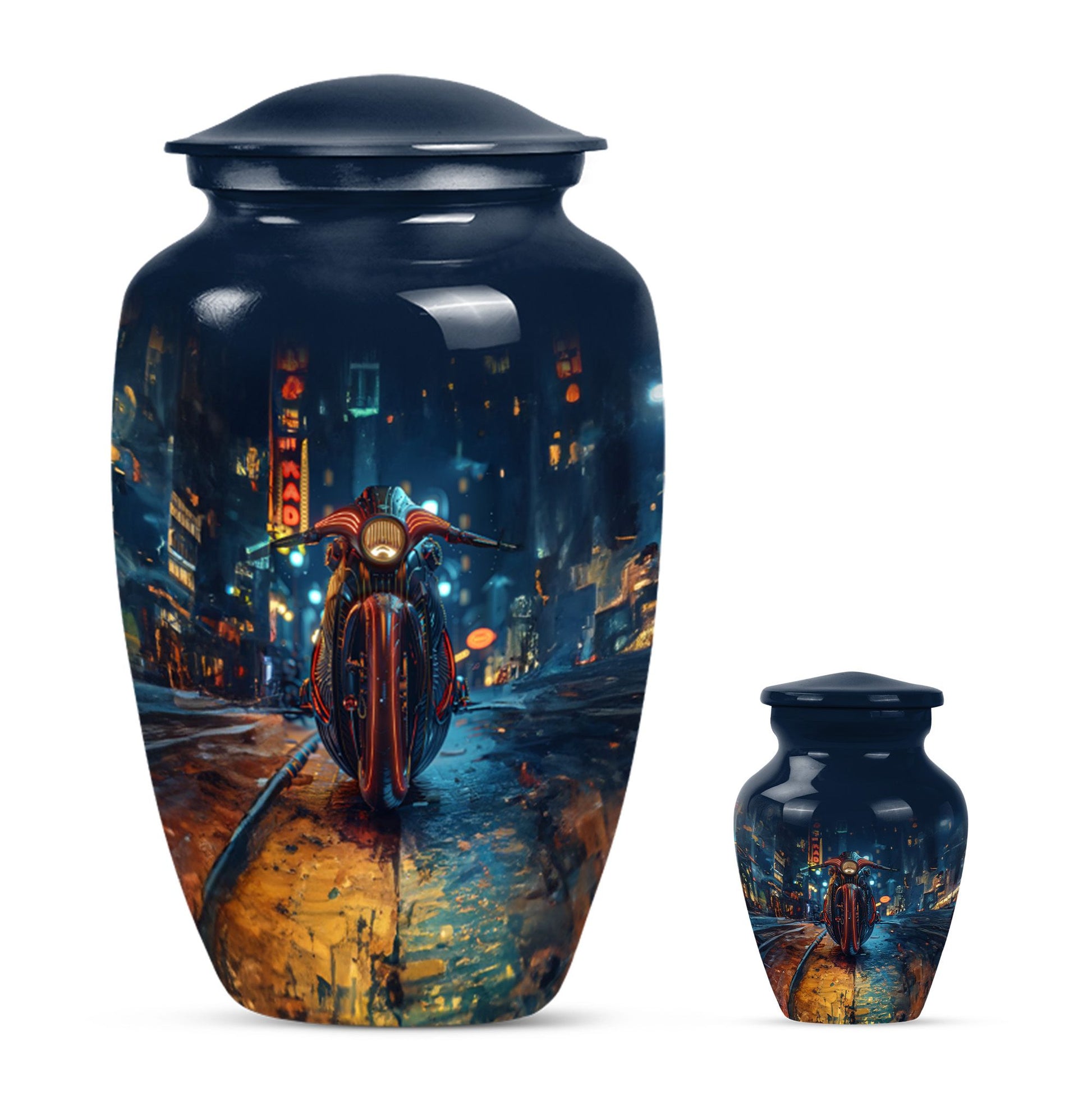 Motorcycle Theme Large Urn With 1 Keepsake Urn