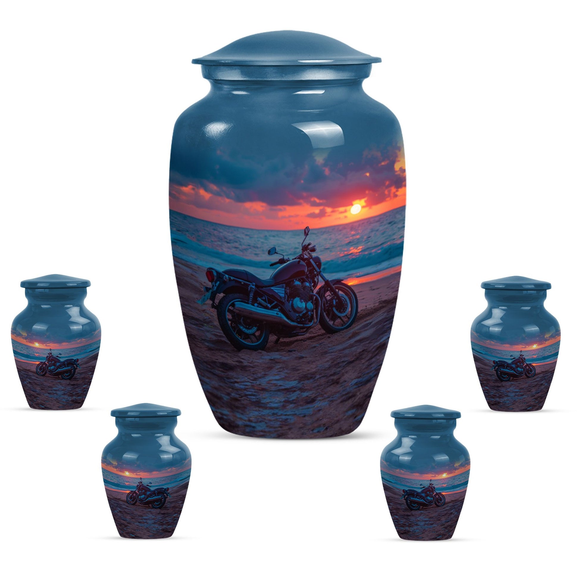 Motorcycle Theme Large Urn With 4 Keepsake Urn