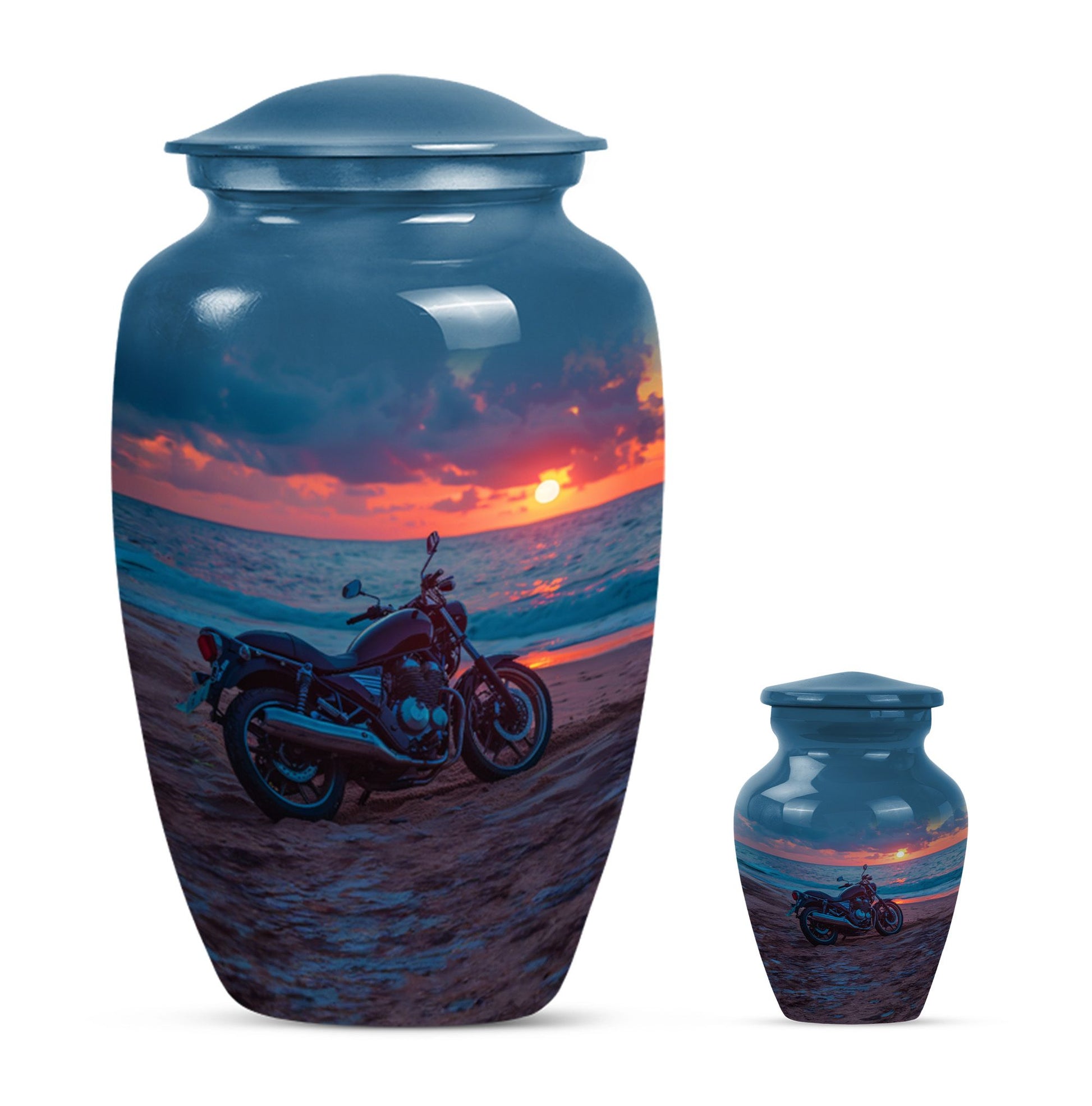 Motorcycle Theme Large Urn With 1 Keepsake Urn