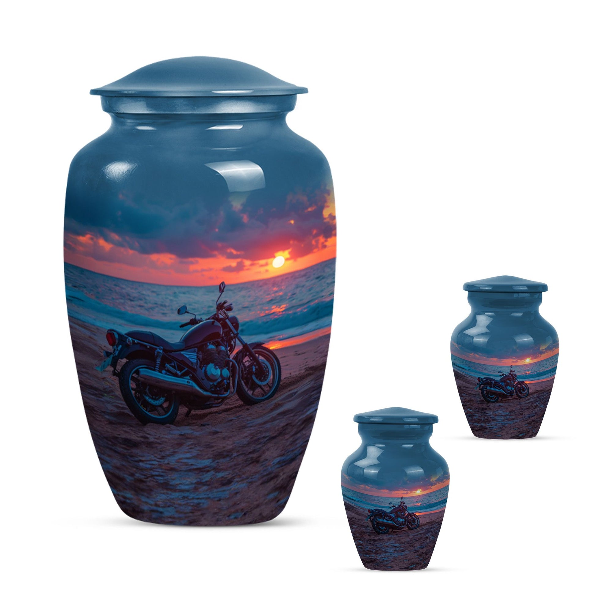 Motorcycle Theme Large Urn With 2 Keepsake Urn