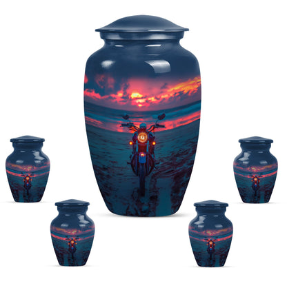 Motorcycle Theme Large Urn With 4 Keepsake Urn