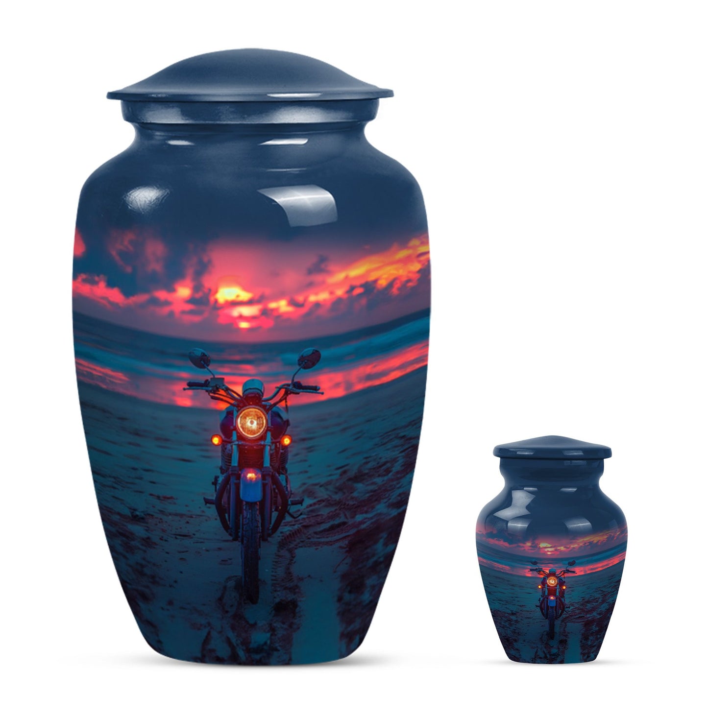 Motorcycle Theme Large Urn With 1 Keepsake Urn