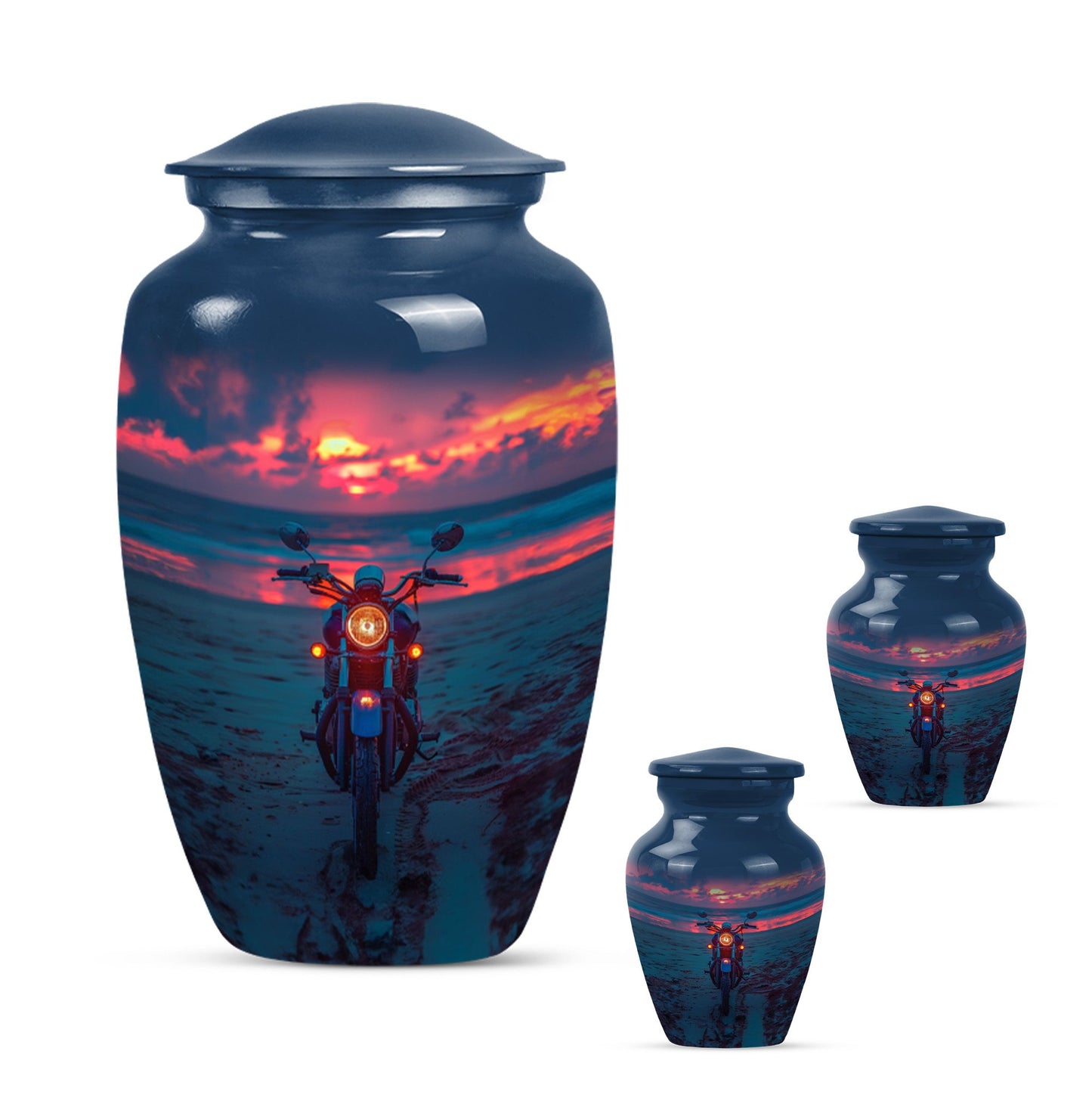 Motorcycle Theme Large Urn With 2 Keepsake Urn