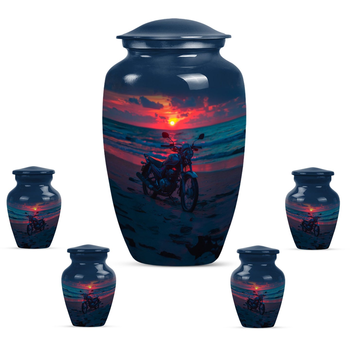Motorcycle Theme Large Urn With 4 Keepsake Urn