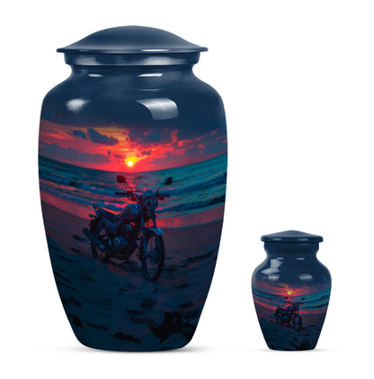 Motorcycle Theme Large Urn With 1 Keepsake Urn