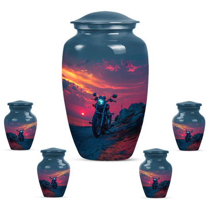 Motorcycle Theme Large Urn With 4 Keepsake Urn
