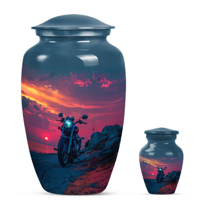 Motorcycle Theme Large Urn With 1 Keepsake Urn