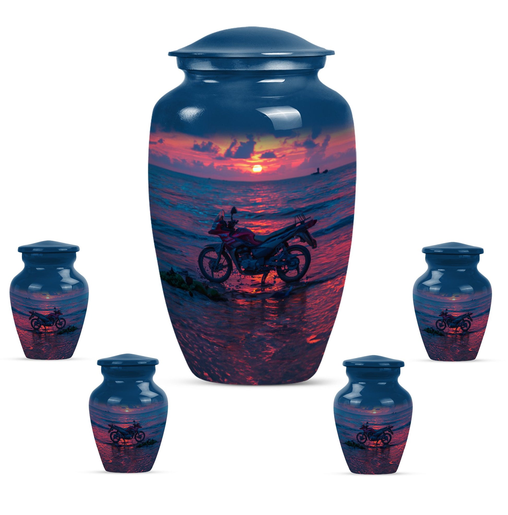Motorcycle Theme Large Urn With 4 Keepsake Urn