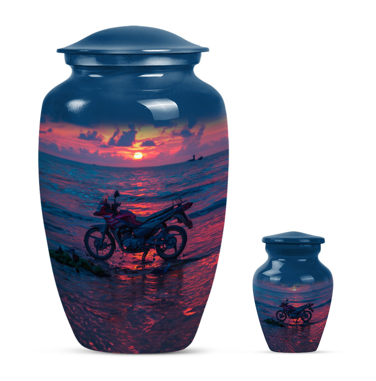 Motorcycle Theme Large Urn With 1 Keepsake Urn