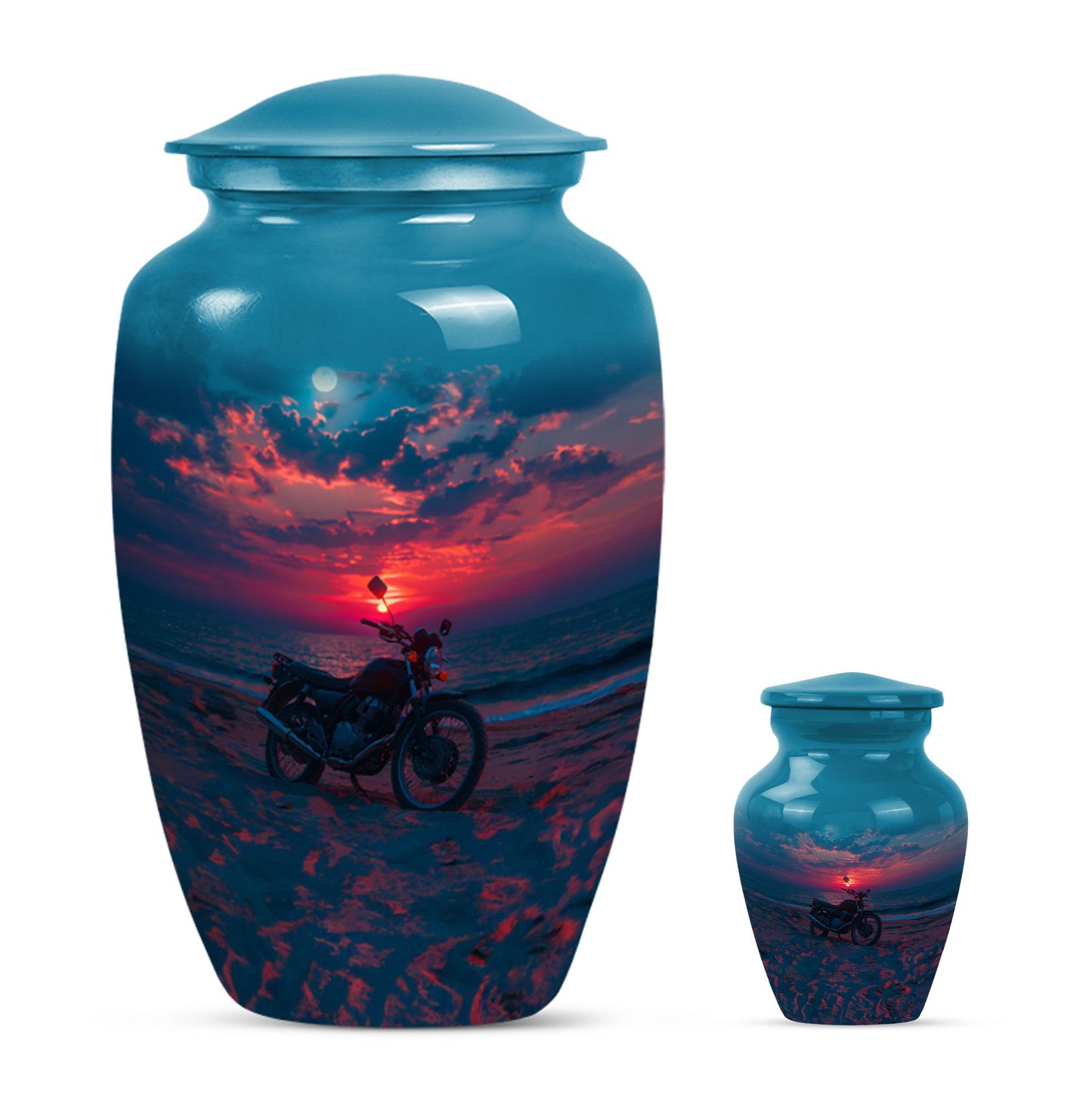 Motorcycle Theme Large Urn With 1 Keepsake Urn