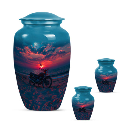 Motorcycle Theme Large Urn With 2 Keepsake Urn
