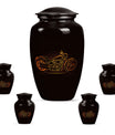 Motorcycle Theme Large Urn With 4 Keepsake Urn