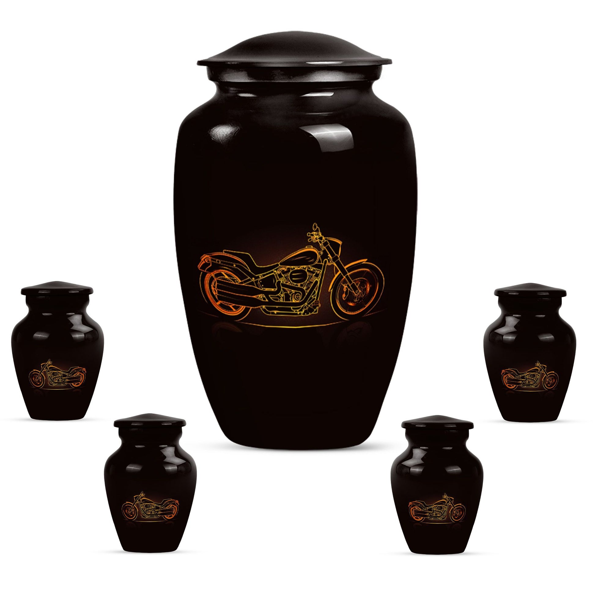 Motorcycle Theme Large Urn With 4 Keepsake Urn