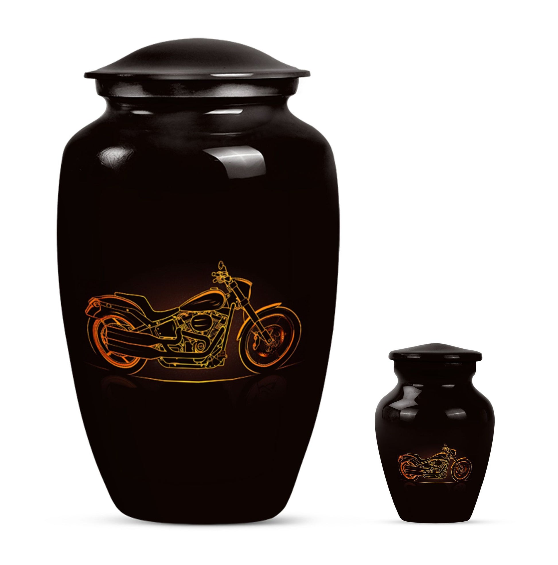 Motorcycle Theme Large Urn With 1 Keepsake Urn