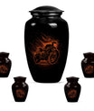 Motorcycle Theme Large Urn With 4 Keepsake Urn