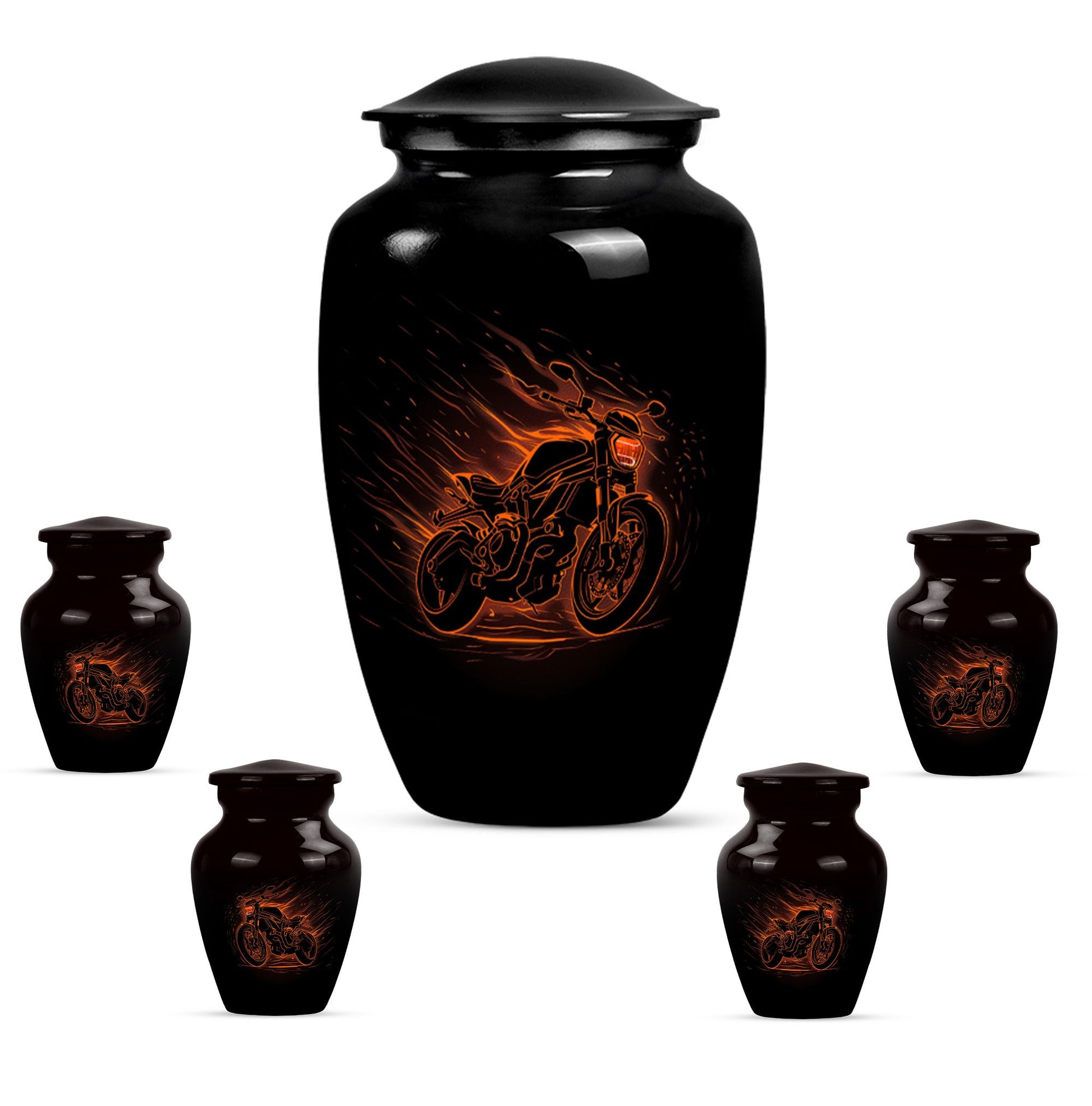 Motorcycle Theme Large Urn With 4 Keepsake Urn
