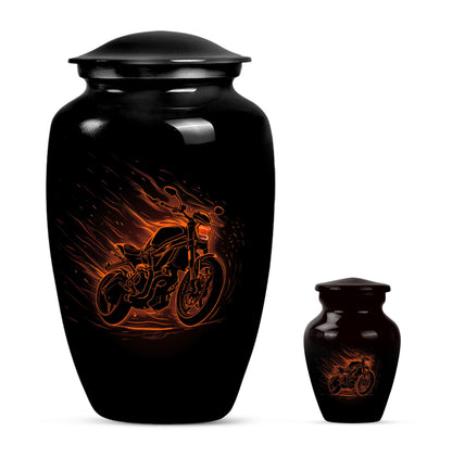 Motorcycle Theme Large Urn With 1 Keepsake Urn