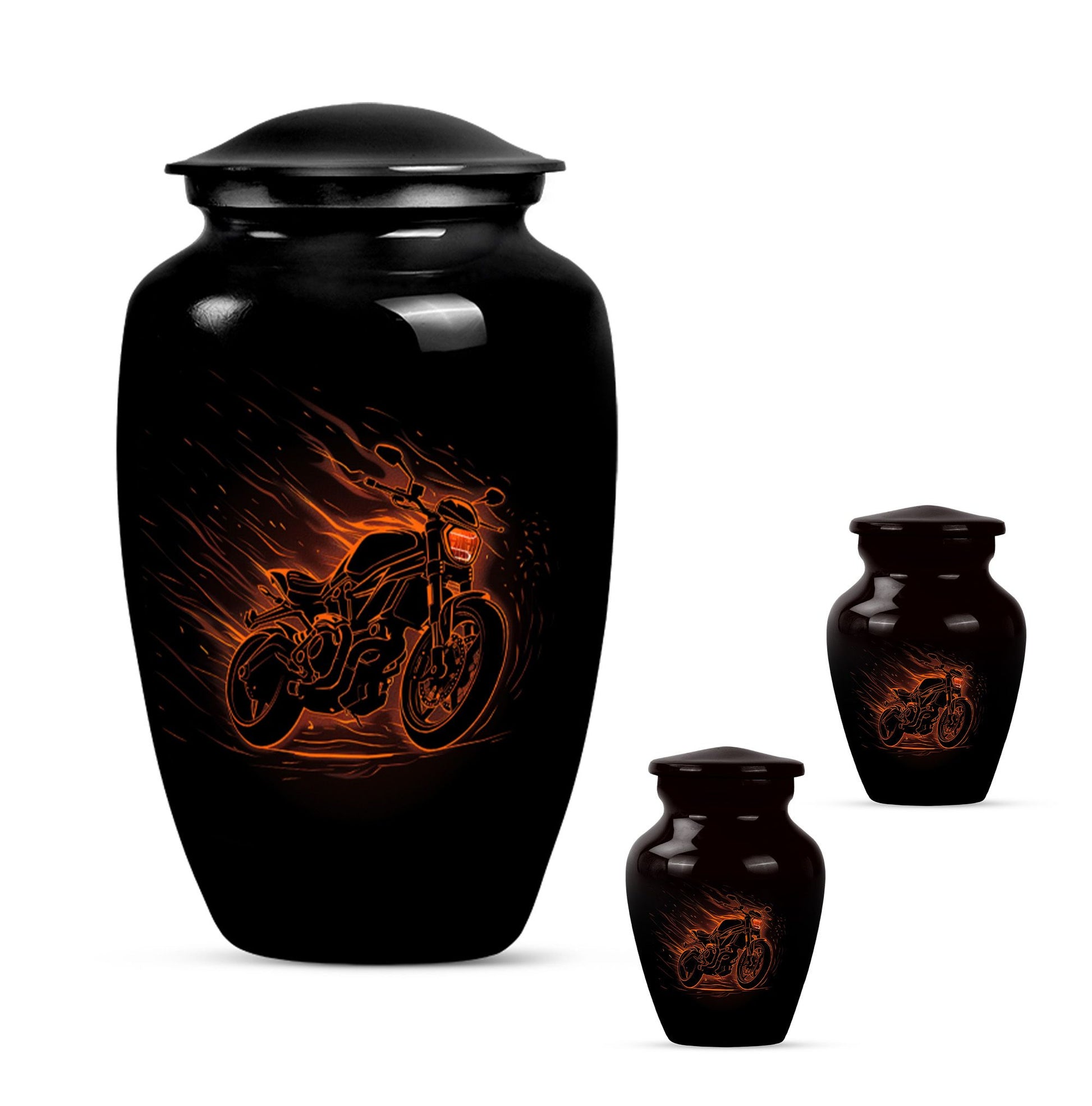 Motorcycle Theme Large Urn With 2 Keepsake Urn