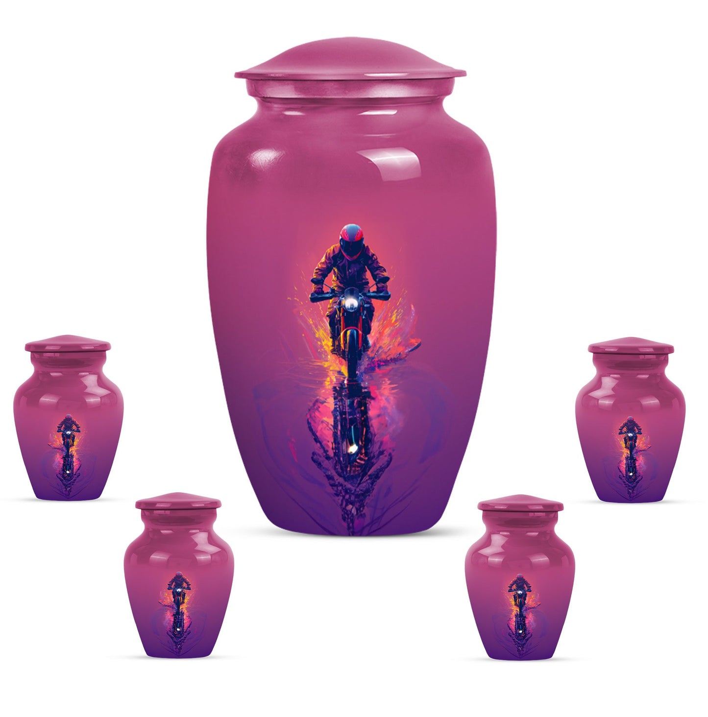Motorcycle Theme Large Urn With 4 Keepsake Urn