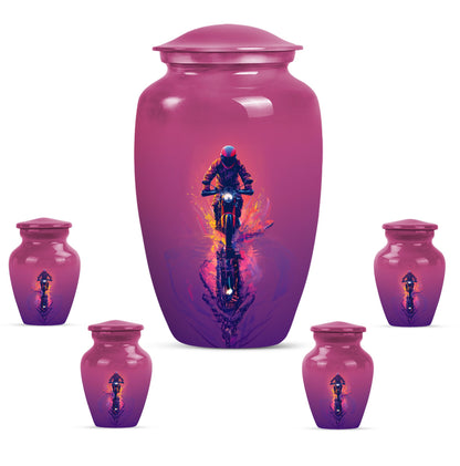 Motorcycle Theme Large Urn With 4 Keepsake Urn