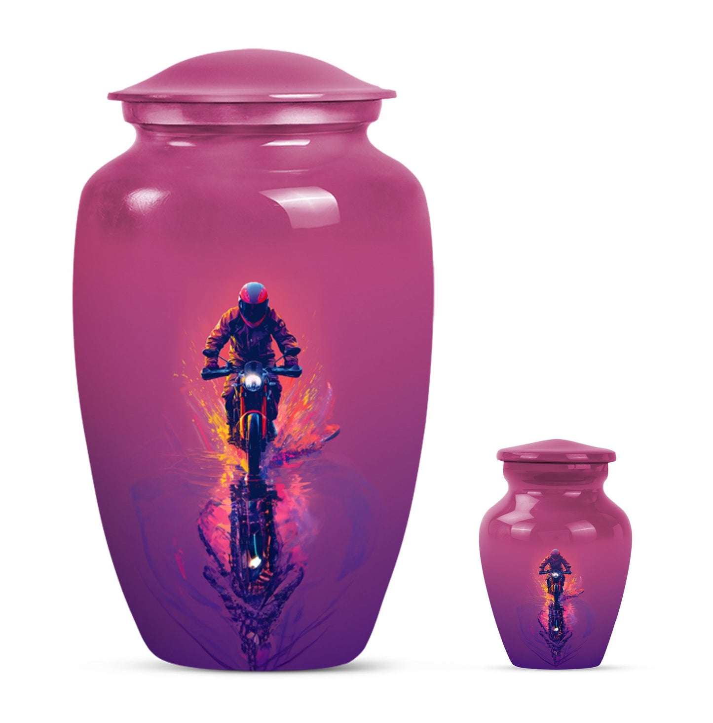 Motorcycle Theme Large Urn With 1 Keepsake Urn