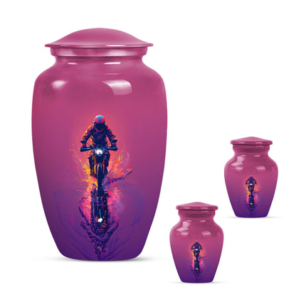 Motorcycle Theme Large Urn With 2 Keepsake Urn
