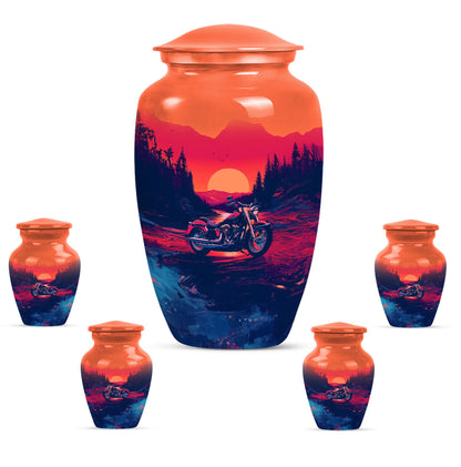 Motorcycle Theme Large Urn With 4 Keepsake Urn
