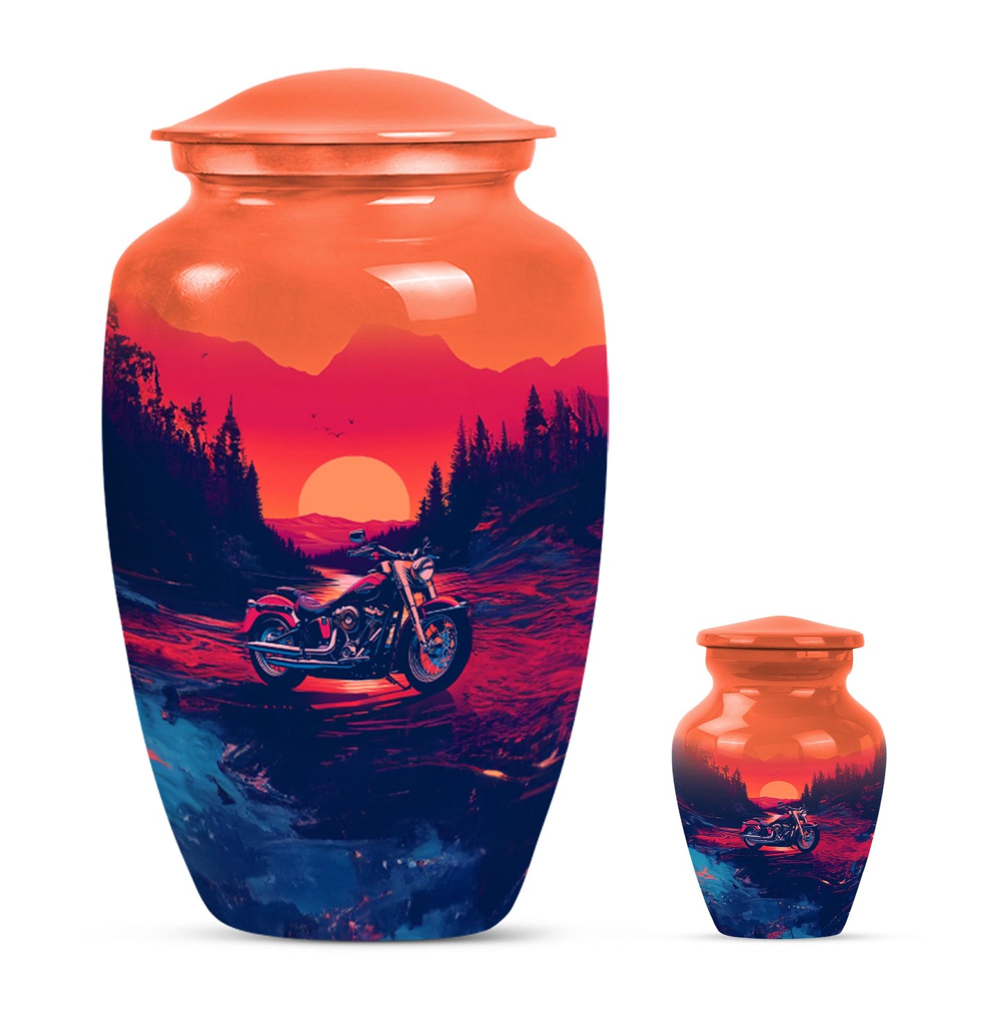 Motorcycle Theme Large Urn With 1 Keepsake Urn