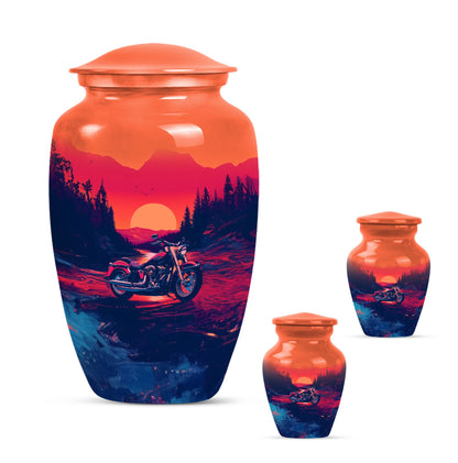 Motorcycle Theme Large Urn With 2 Keepsake Urn