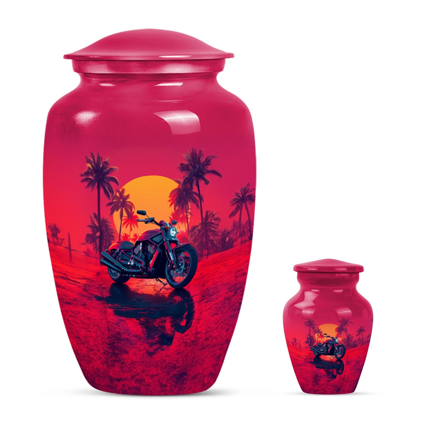 Motorcycle Theme Large Urn With 1 Keepsake Urn