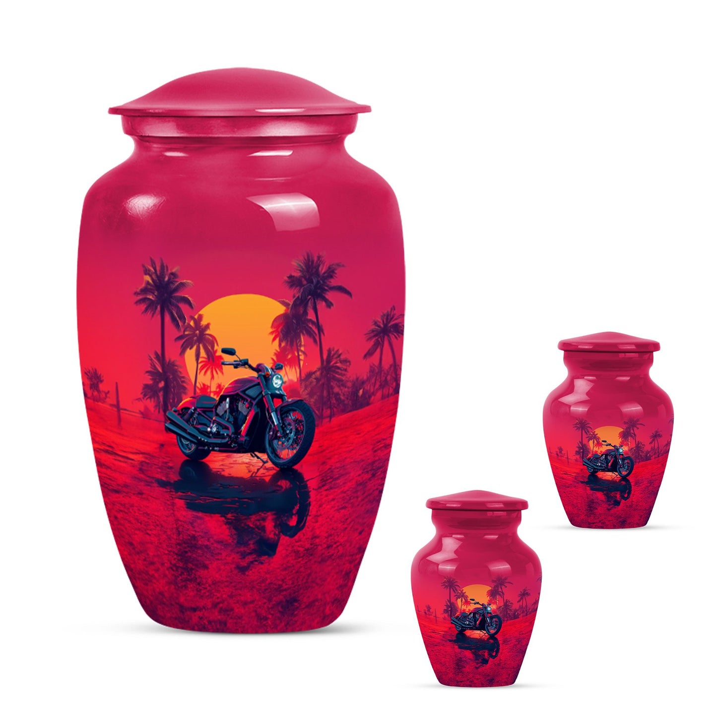 Motorcycle Theme Large Urn With 2 Keepsake Urn