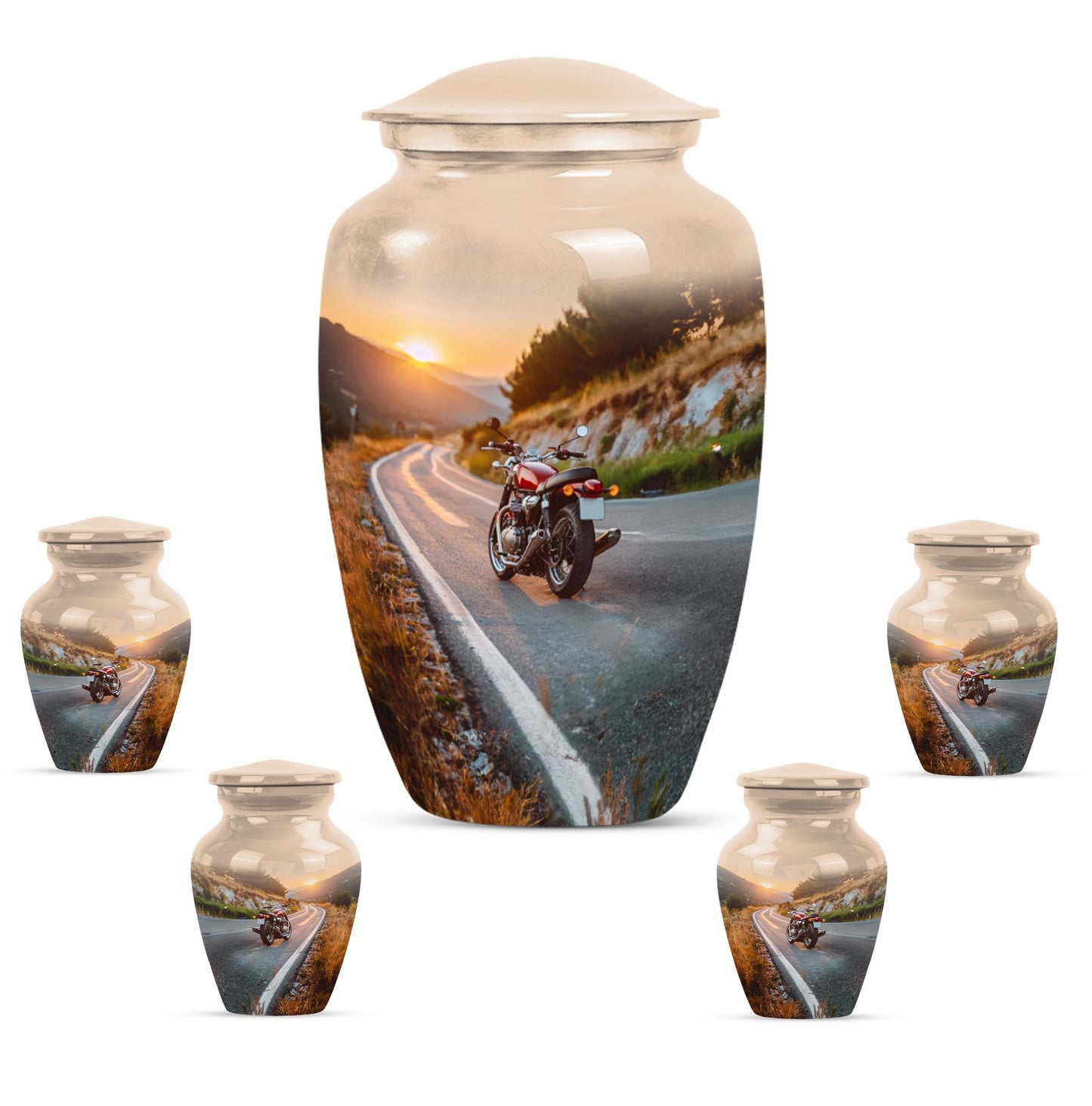 Motorcycle Theme Large Urn With 4 Keepsake Urn