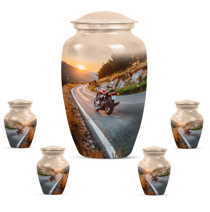 Motorcycle Theme Large Urn With 4 Keepsake Urn