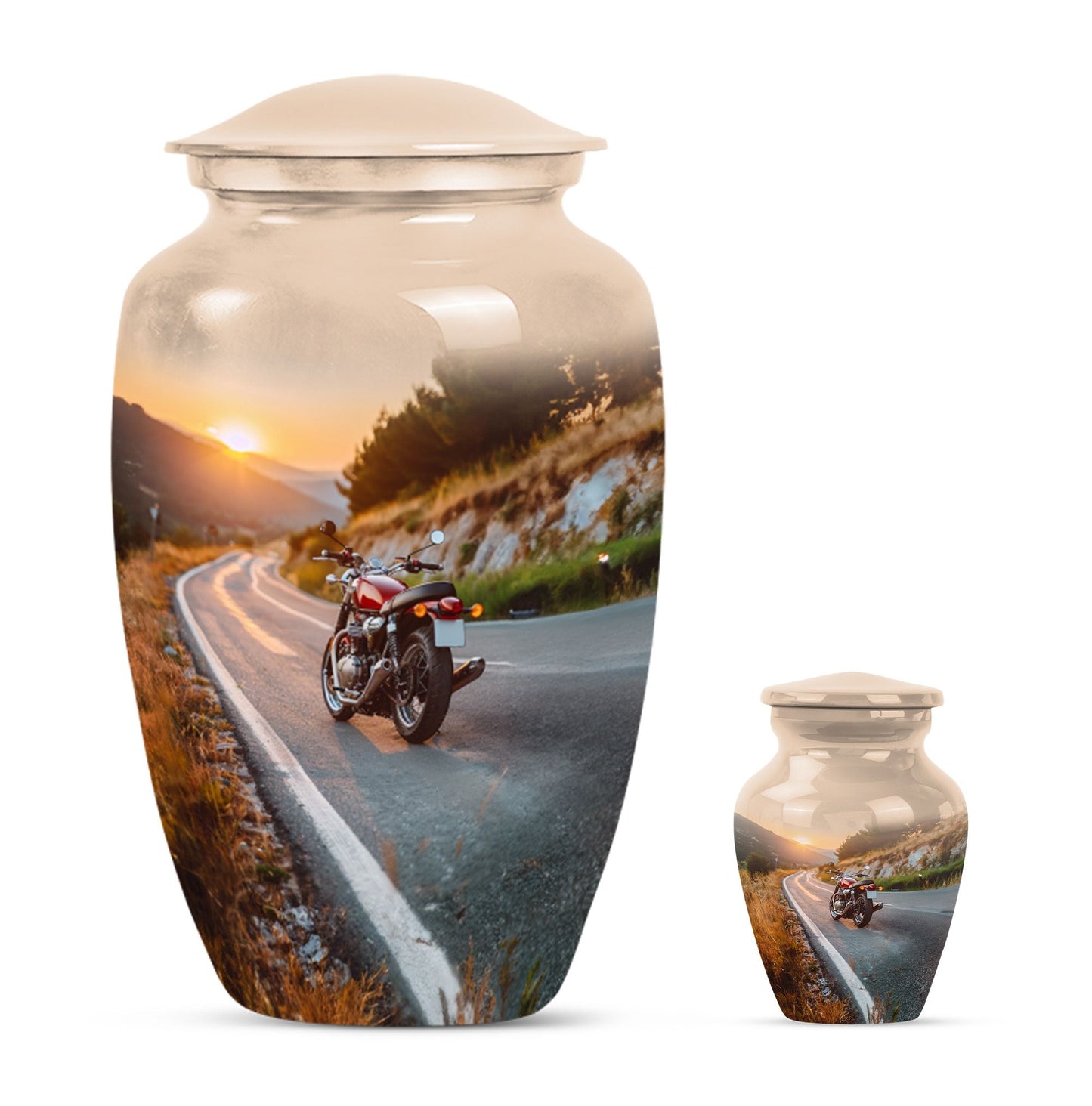 Motorcycle Theme Large Urn With 1 Keepsake Urn
