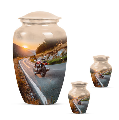 Motorcycle Theme Large Urn With 2 Keepsake Urn
