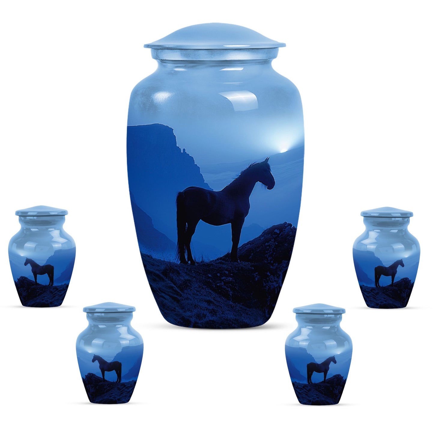 Horse Theme Large Urn With 4 Keepsake Urn