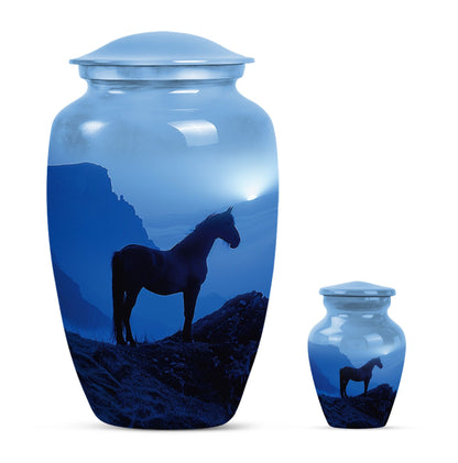 Horse Theme Large Urn With 1 Keepsake Urn