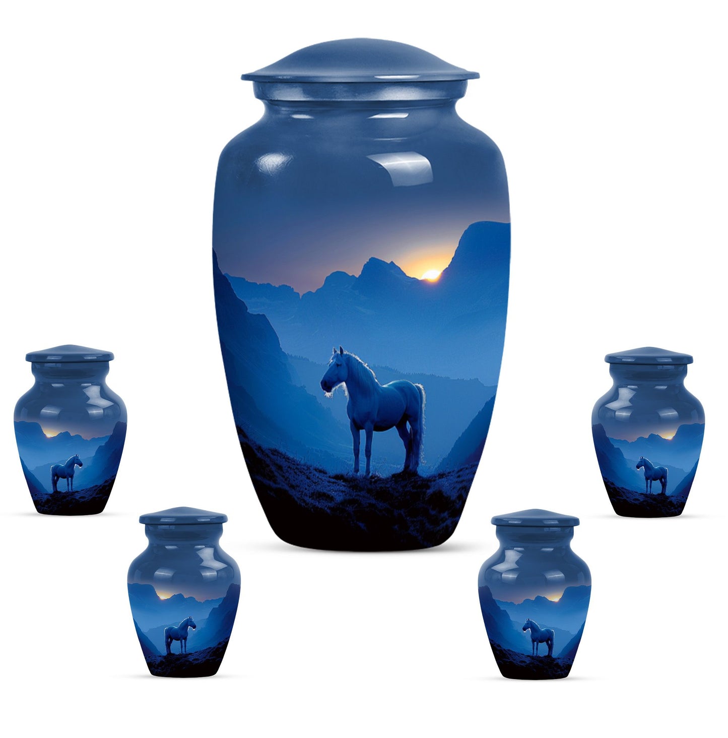 Horse Theme Large Urn With 4 Keepsake Urn