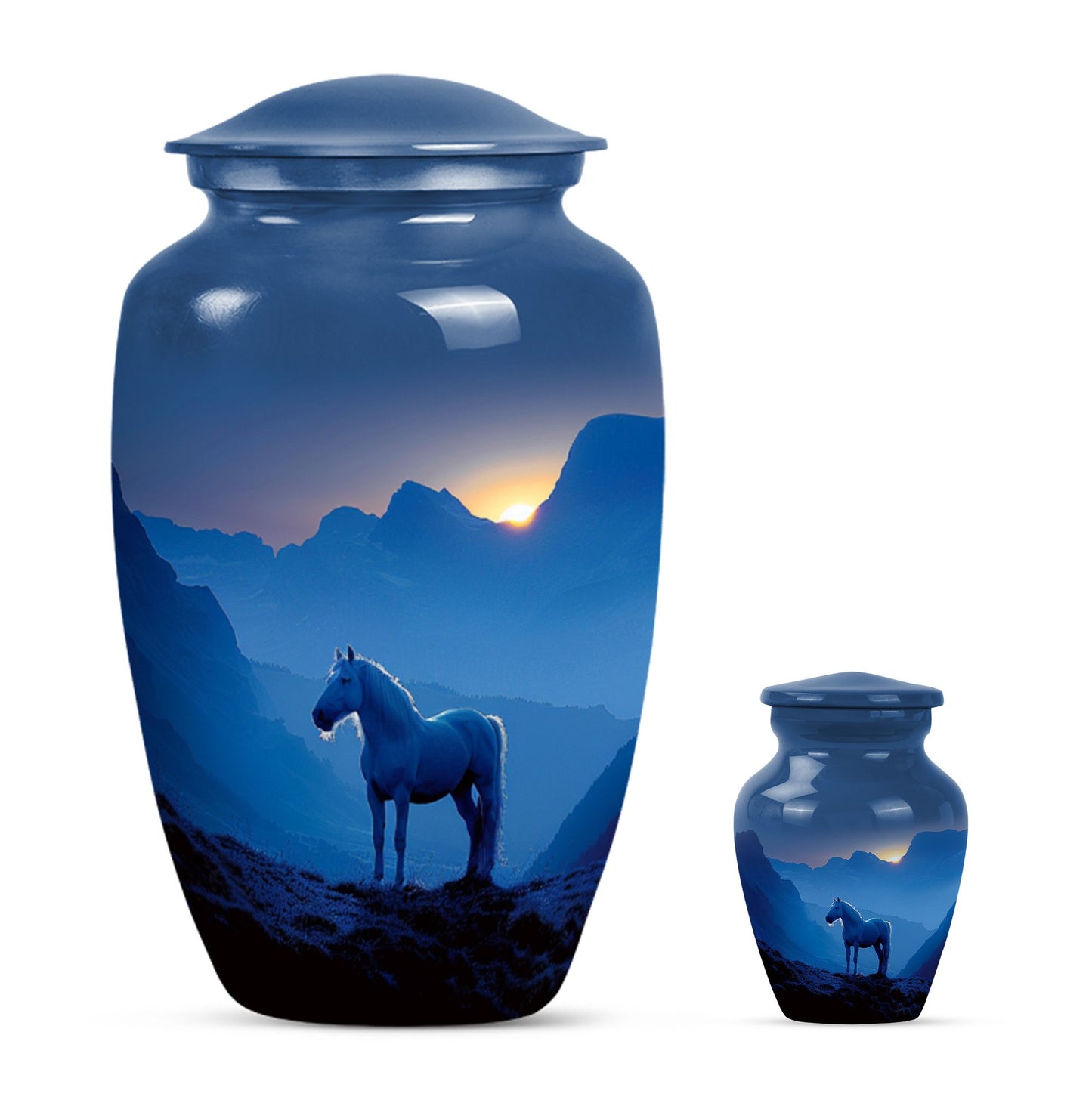 Horse Theme Large Urn With 1 Keepsake Urn